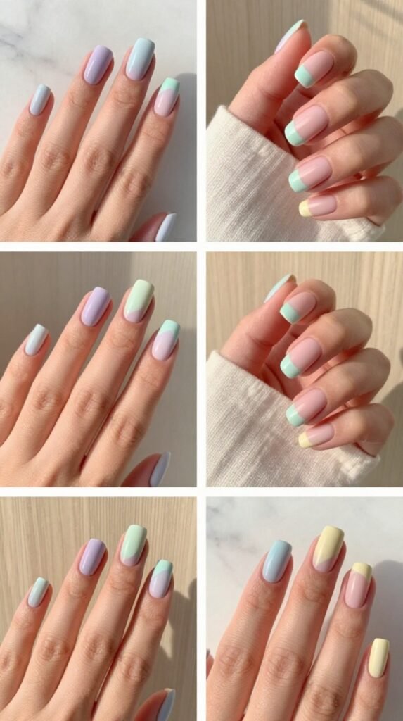 6. Pastel Rainbow Color-Blocked Tips