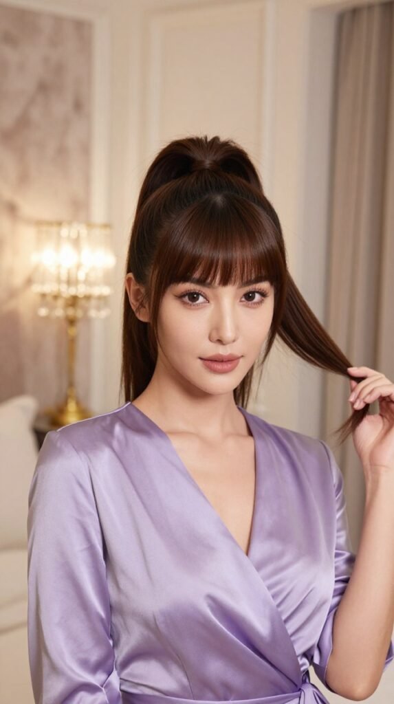 8. Face-Framing High Ponytail Hairstyle With Curtain Tendrils