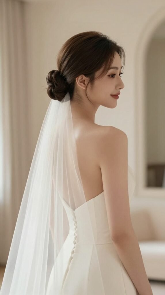 10. Low Bun With Veil Tucked Underneath