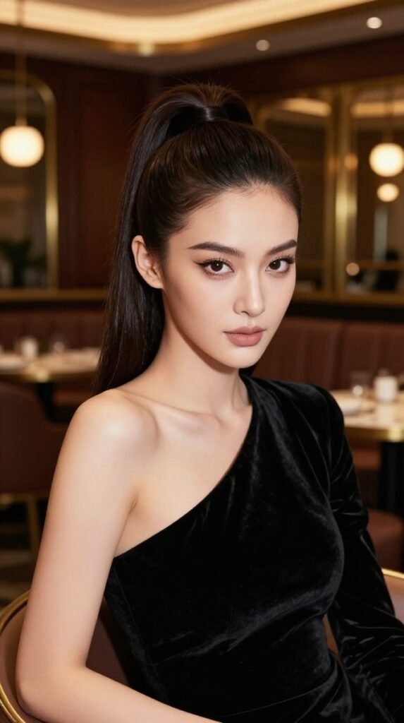 9. Side-Parted High Ponytail Hairstyle With Smooth Front Shape