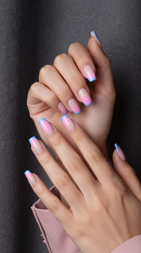 Pink and Blue French Tip Nails: 18 High-Quality Designs Worth Saving 12 12. Matte Pink and Blue French Tip Nails With Glossy Edges