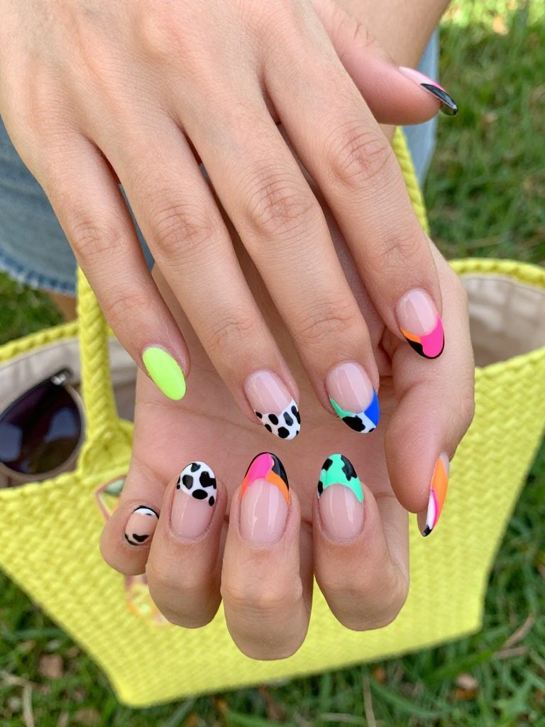Neon Cow-Print Lollapalooza Nails