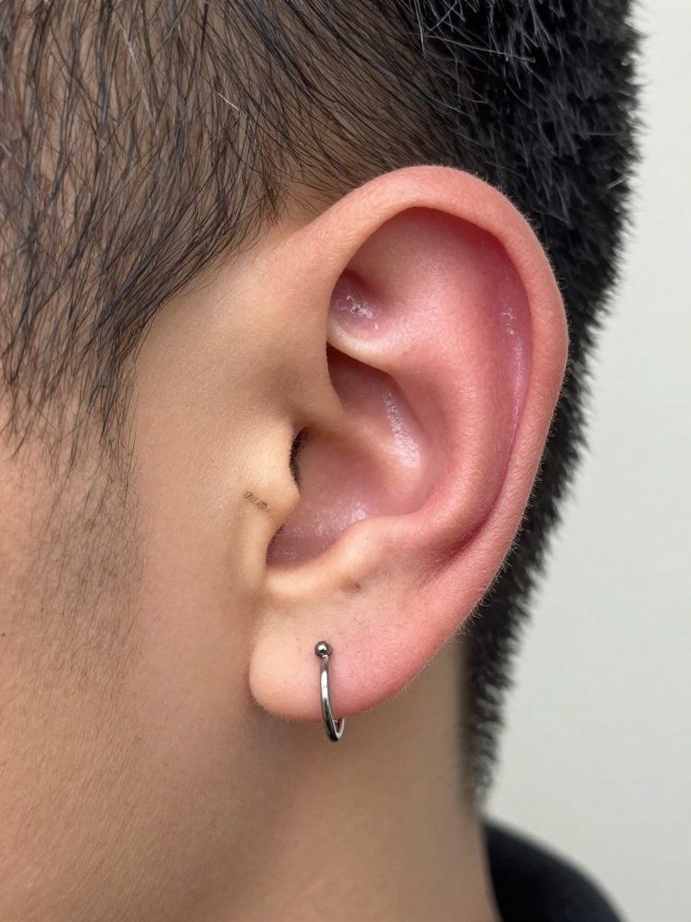Double Ear Piercing Men With Asymmetrical Stud And Hoop Styling