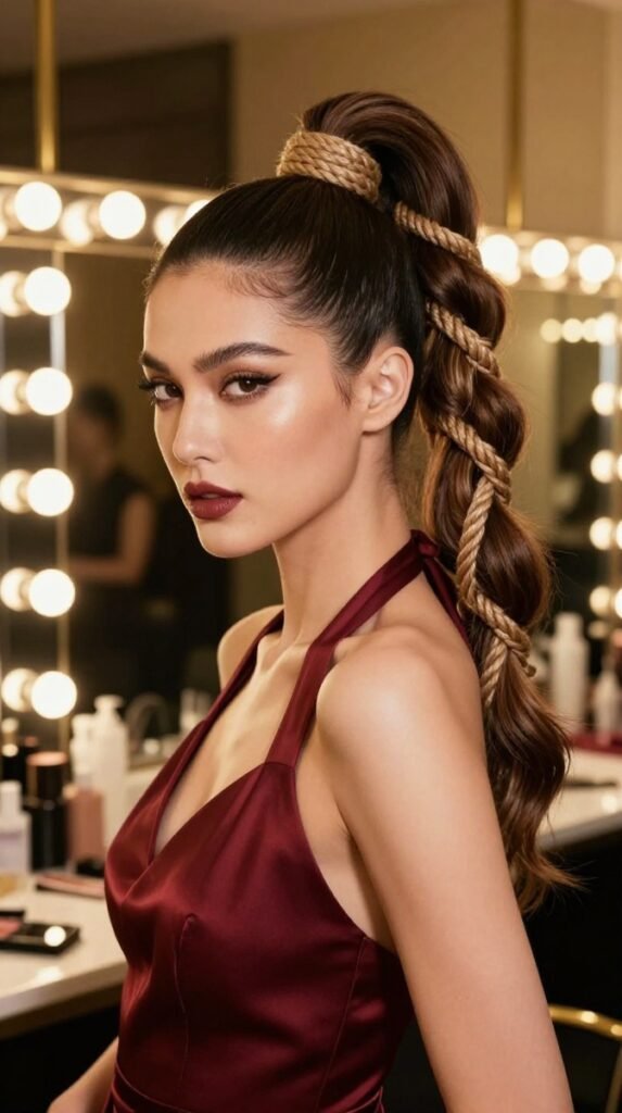 11. Twisted High Ponytail Hairstyle With Rope-Like Sections