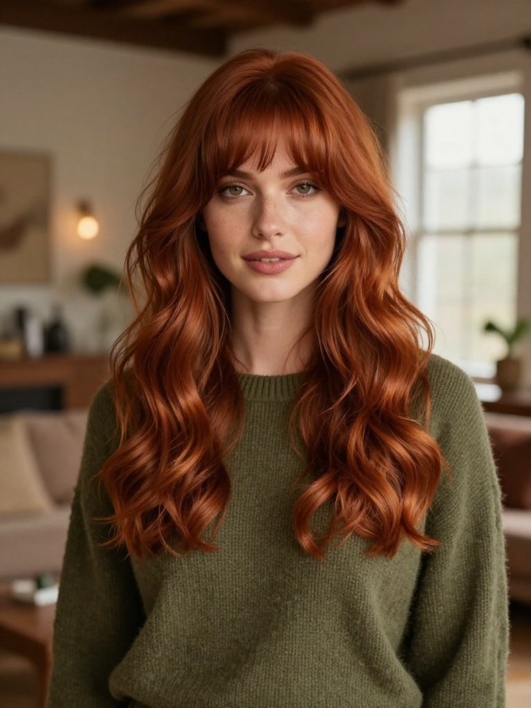 2. Wavy Hairstyles With Curtain Bangs and Face-Framing Layers