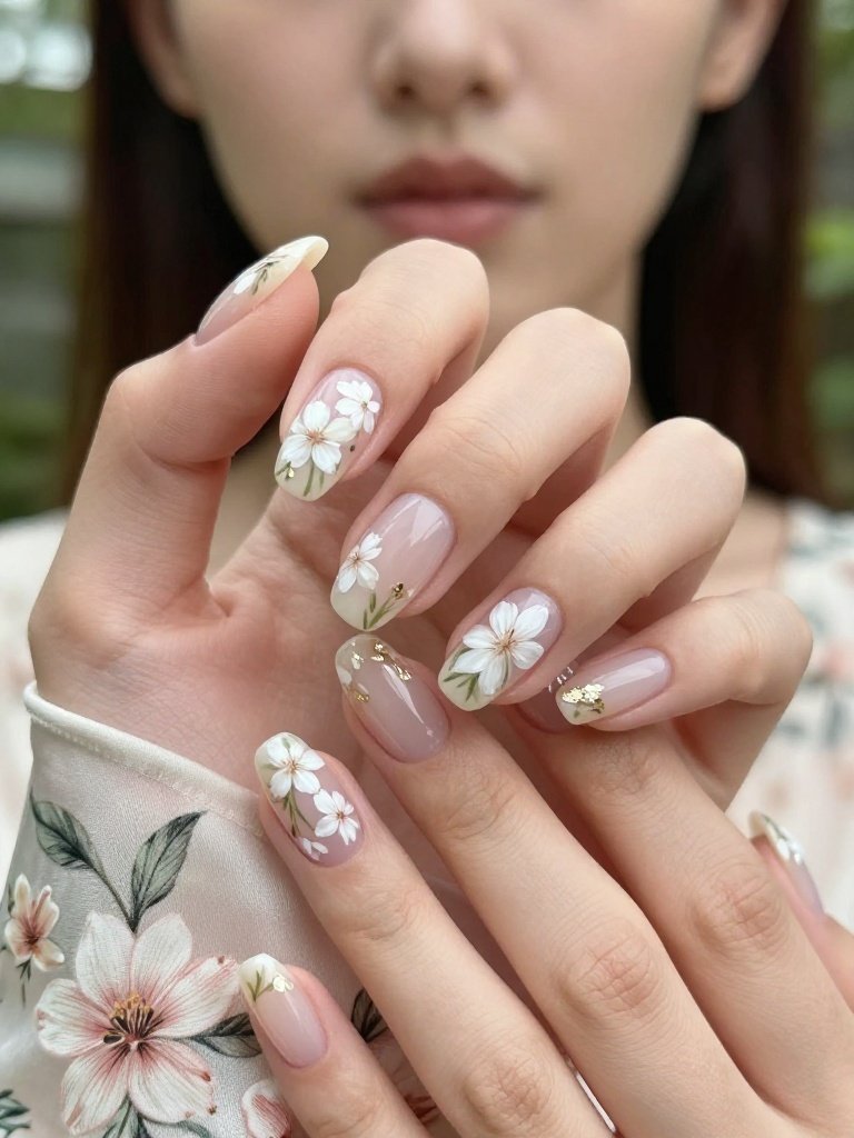 10. Wedding Nails With Encapsulated Pressed Flowers