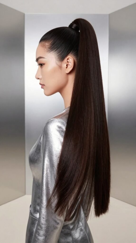 13. Long Straight High Ponytail Hairstyle With Clean Length