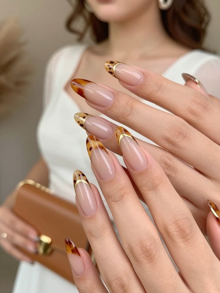 12. Nail Designs for Wedding Guest With Tortoiseshell French Tips