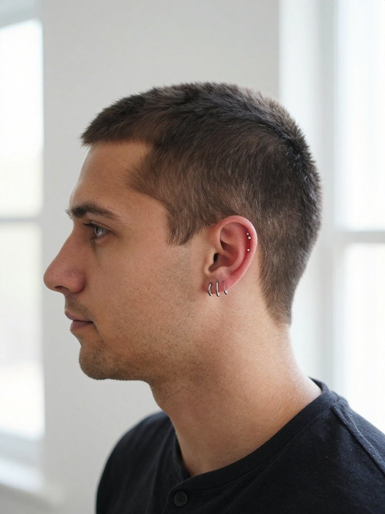 Helix Piercing Men Triple Hoop Stack