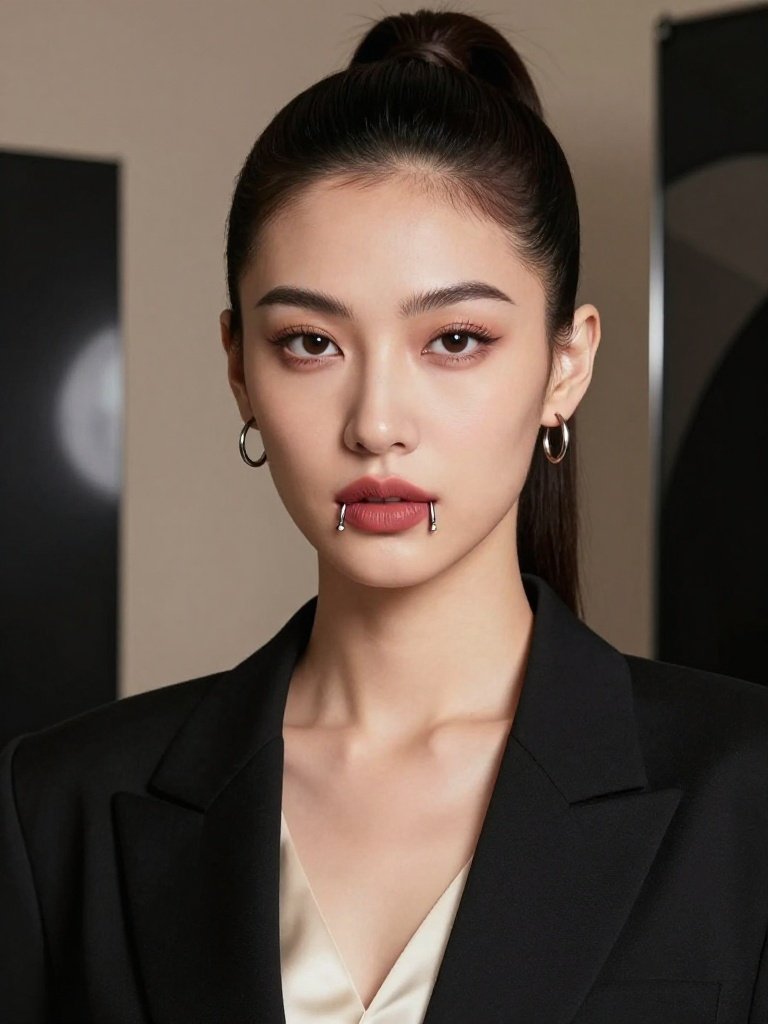 11. Snake Bite Lip Piercings With Matching Thin Hoops