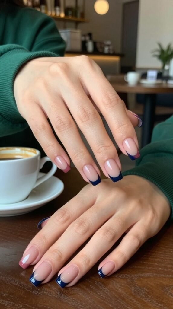 Pink and Blue French Tip Nails: 18 High-Quality Designs Worth Saving 18 18. Pink and Blue French Tip Nails With Deep Pink and Navy Tips