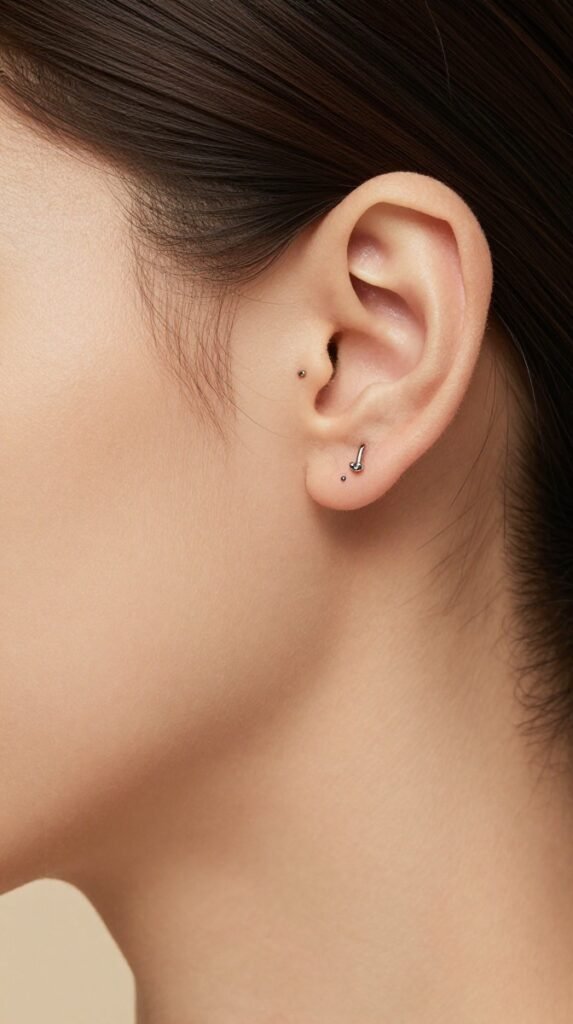 16. Snug Ear Piercing With A Sleek Horizontal Bar