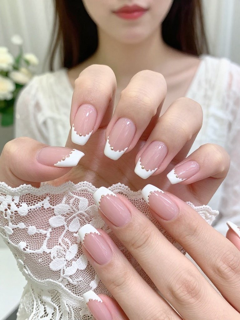 Wedding Nails French With Scalloped White Tips