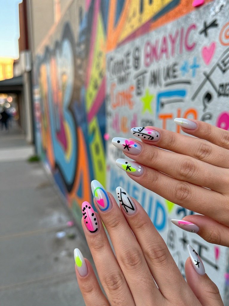 Graffiti Lollapalooza Nails With Handwritten Details