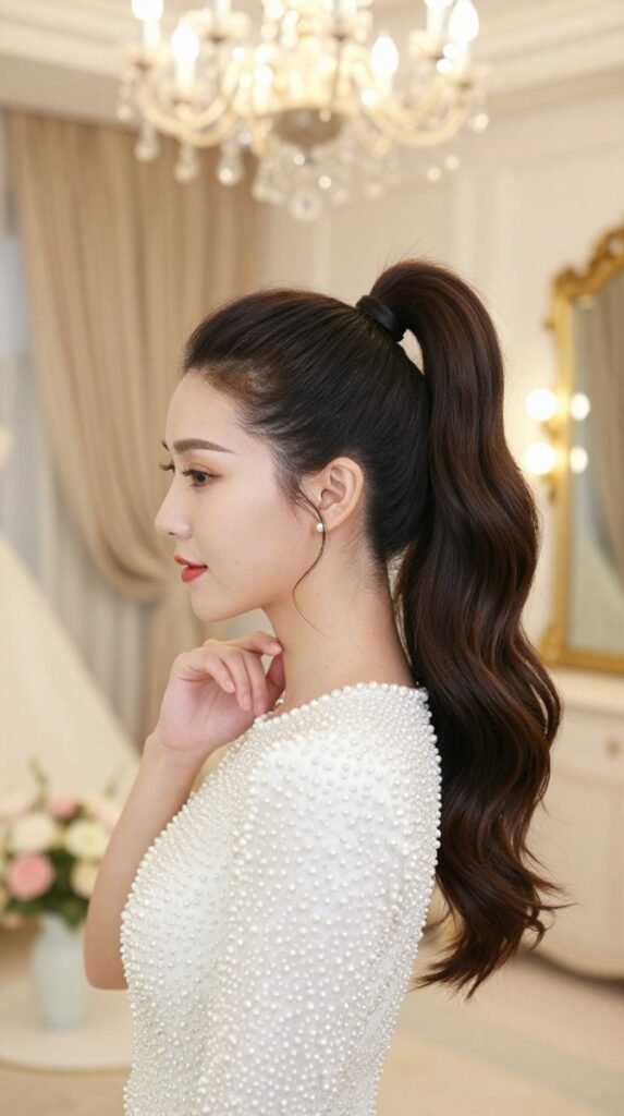 17. Ponytail Hairstyle For Wedding Short Hair With Double-Stacked Volume