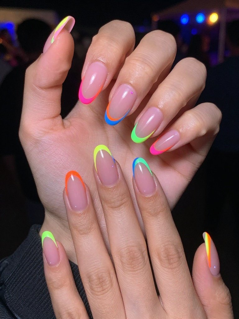 Glow-Outline Lollapalooza Nails With Neon Edges