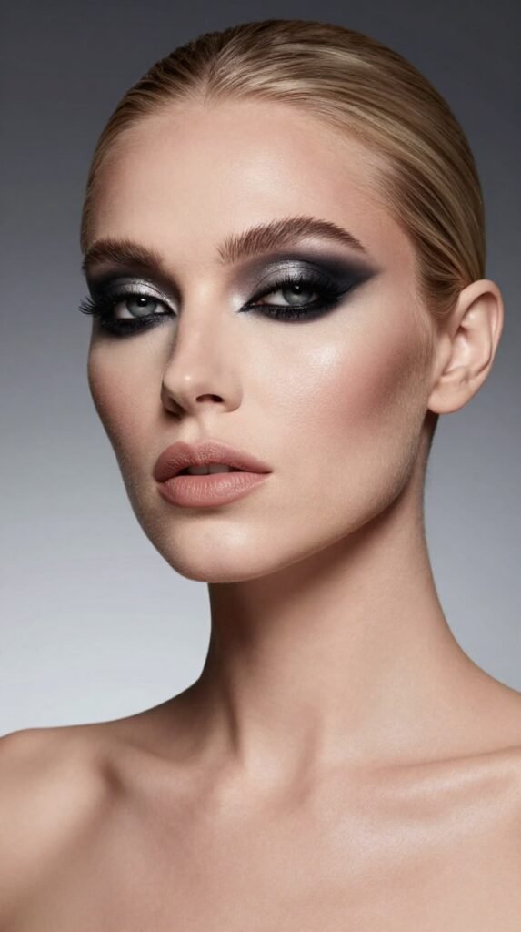 4. Charcoal Smoky Eyes With Nude Lips