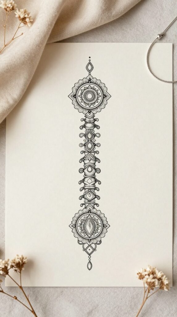 3. Vertical Spine Filigree Ornamental Tattoo