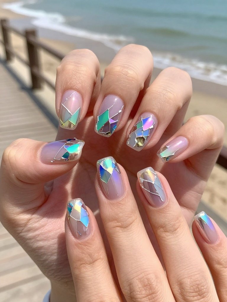 Lollapalooza Nails Inspo With Holographic Foil Windows
