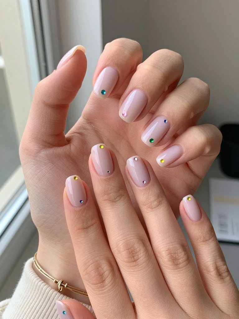  Lollapalooza Nails Simple Design With Milky Polish and Tiny Gems