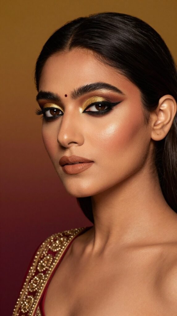 6. Glam Makeup Look Indian Style With Antique Gold
