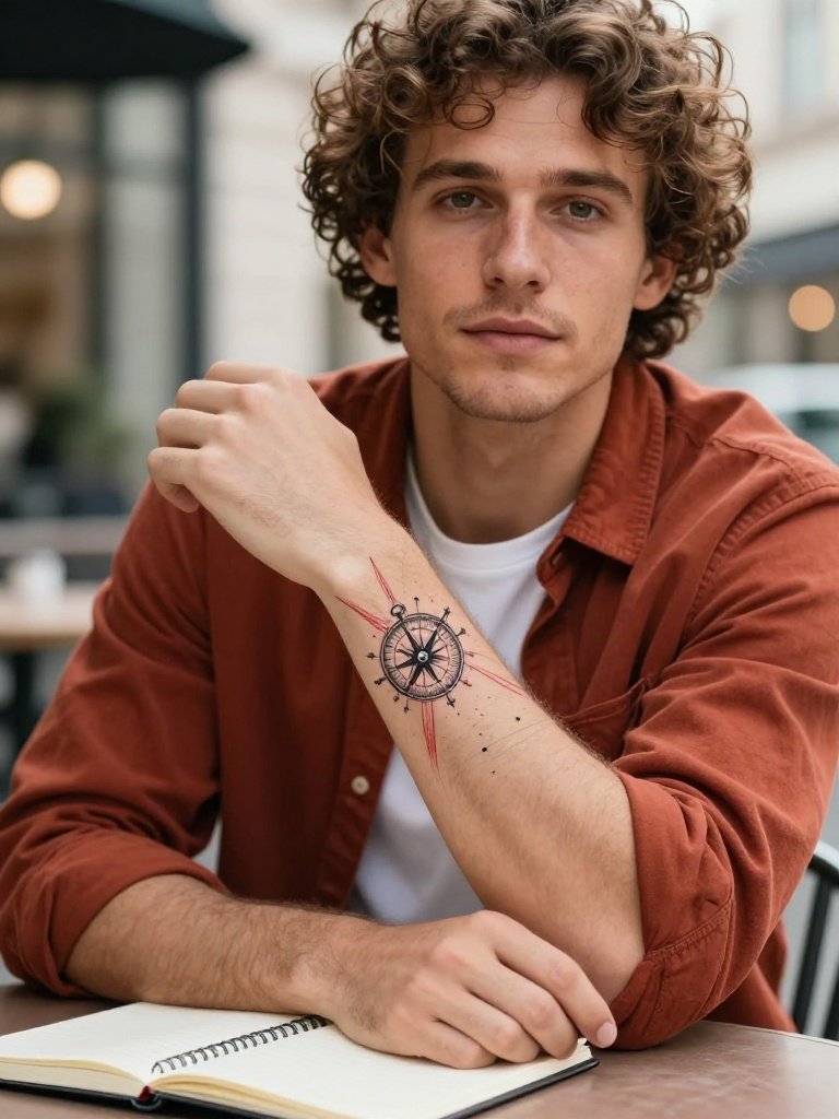 4. Small Forearm Tattoos Male: Sketch-Style Compass
