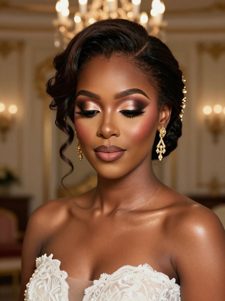 4. Soft Glam Bridal Makeup for Black Brides With Cocoa Smoke