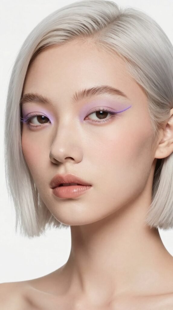 9. Soft Lilac Graphic Liner Whimsy Makeup Ideas With Bare Lids