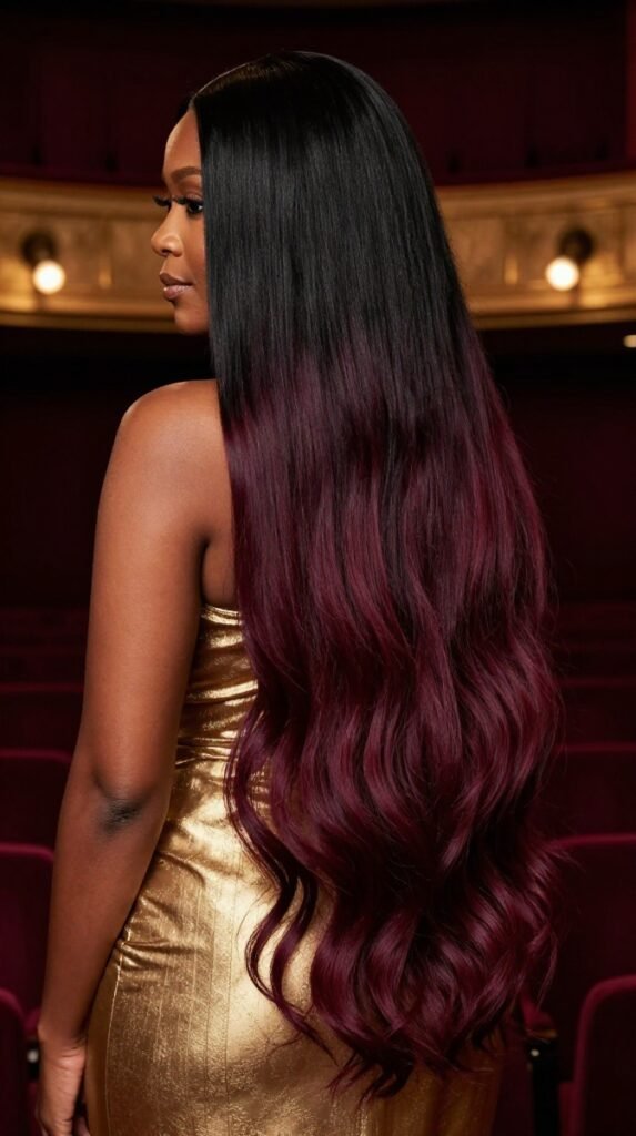 12. Black-to-Burgundy Ombré With Saturated Ends
