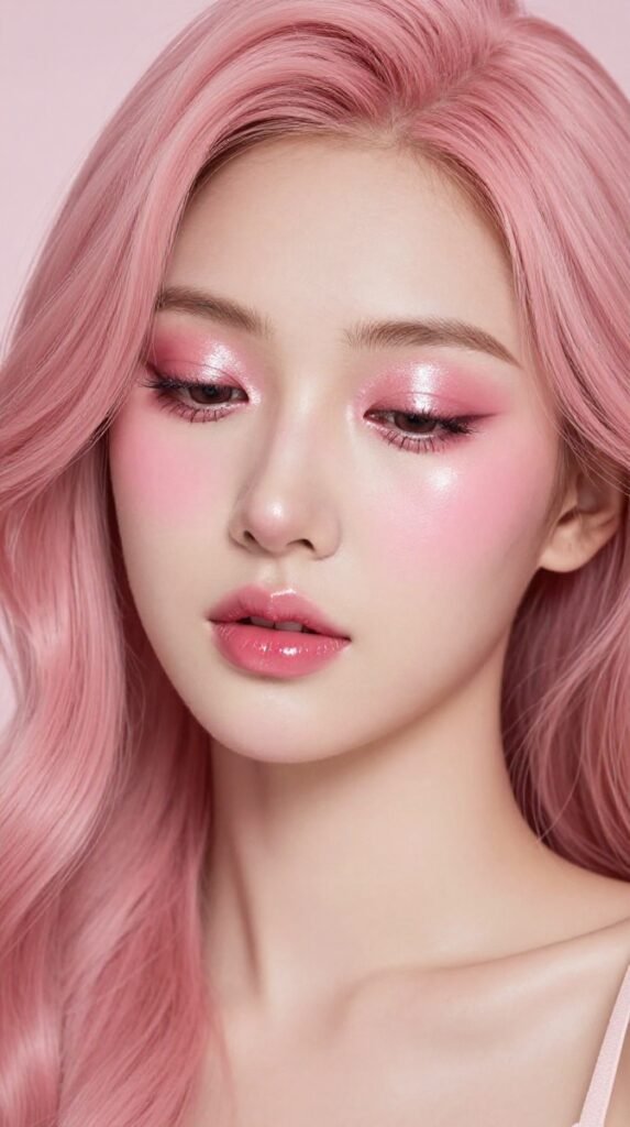 10. Whimsical Makeup Pink Stardust Eyeshadow With Glossy Lips