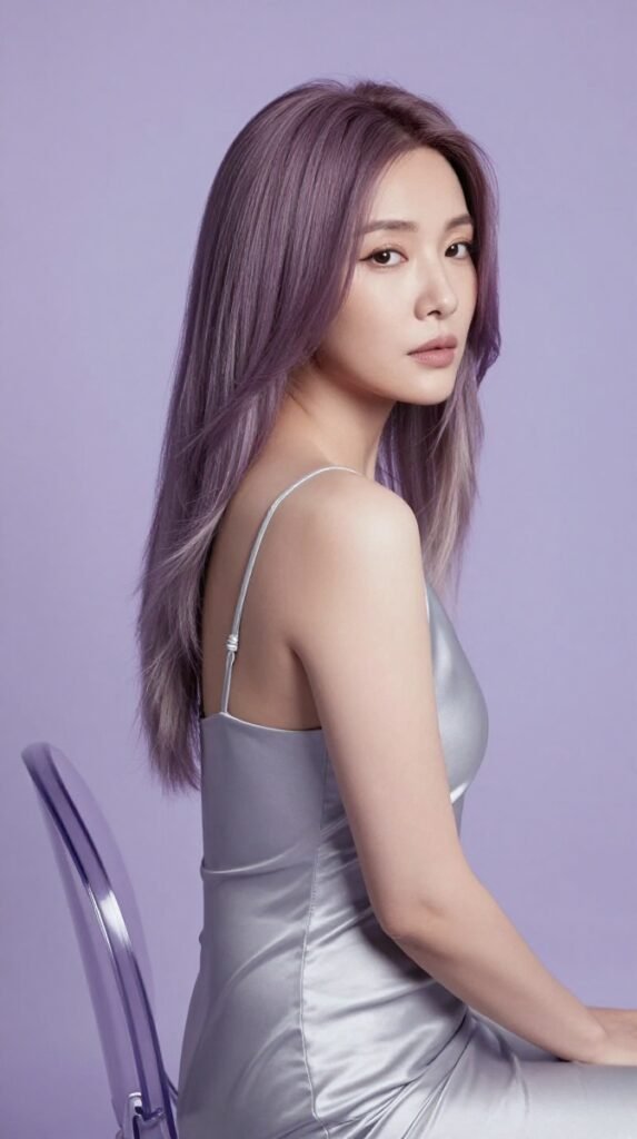 14. Smoky Lavender Over a Deep Shadow Root