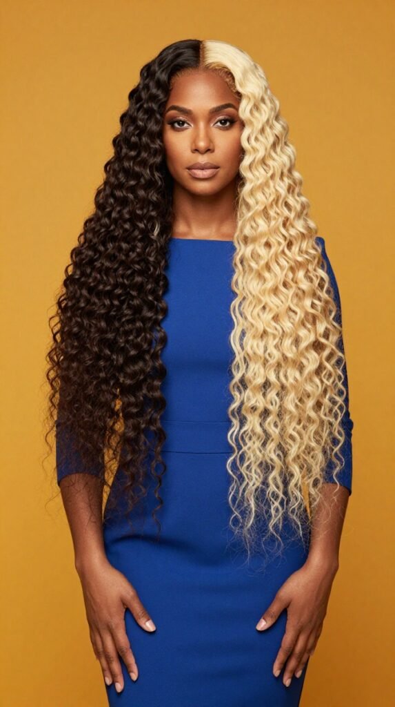 15. Split-Dye Hair With Brunette and Creamy Blonde Halves
