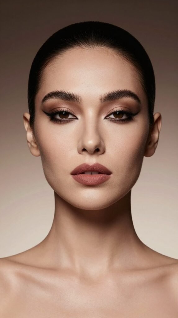 17. Matte Velvet Glam With Sculpted Cheeks