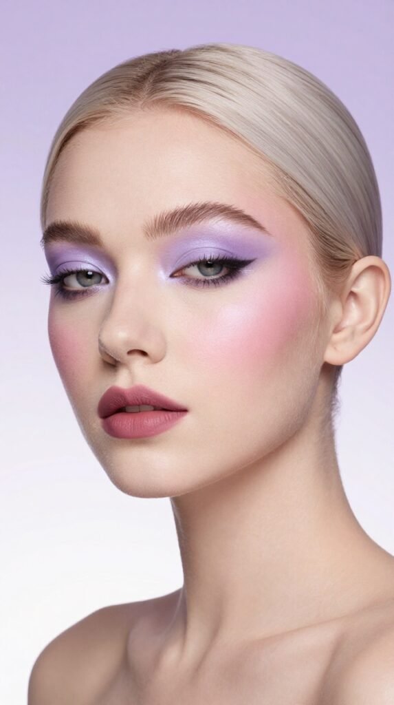 19. Lavender Glam Makeup With Pearl Highlights