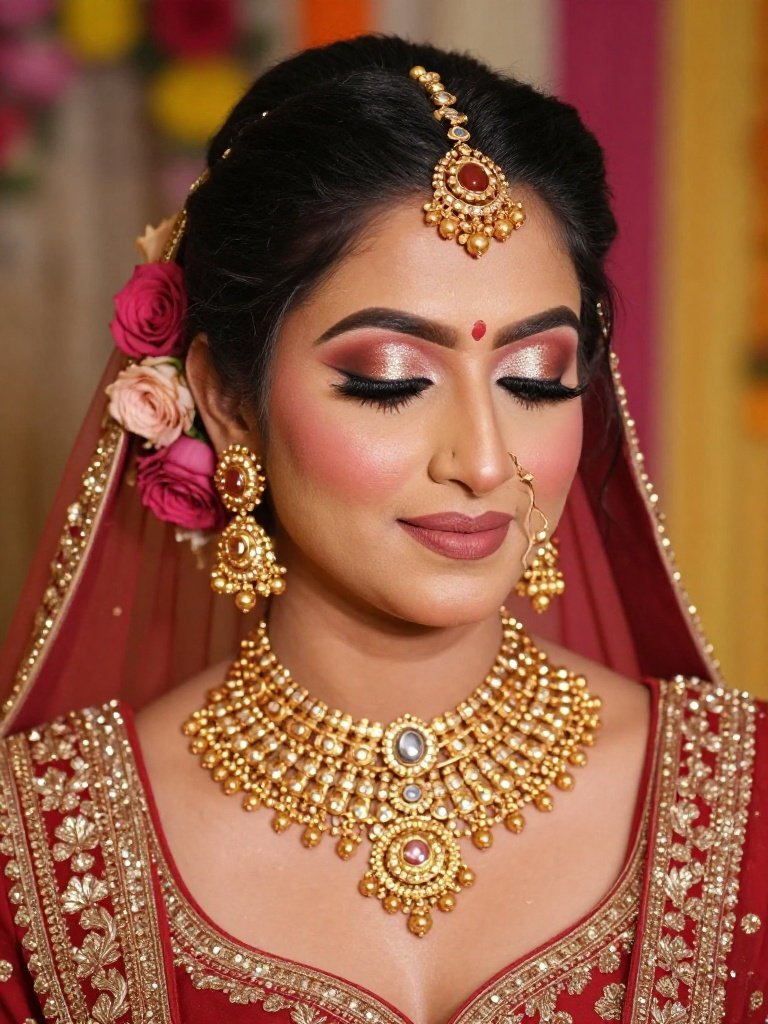 5. Soft Glam Bridal Makeup, Indian Rose-Gold Eyes