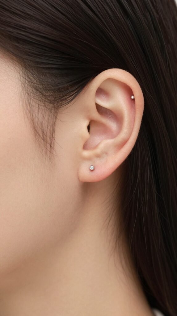 4. High Lobe Ear Piercing With A Single Sparkle Stud