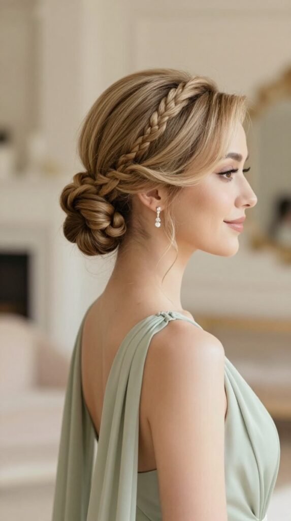 4. Low Bun Updo Hairstyles With Twisted Rope Sections and a Soft Side Part