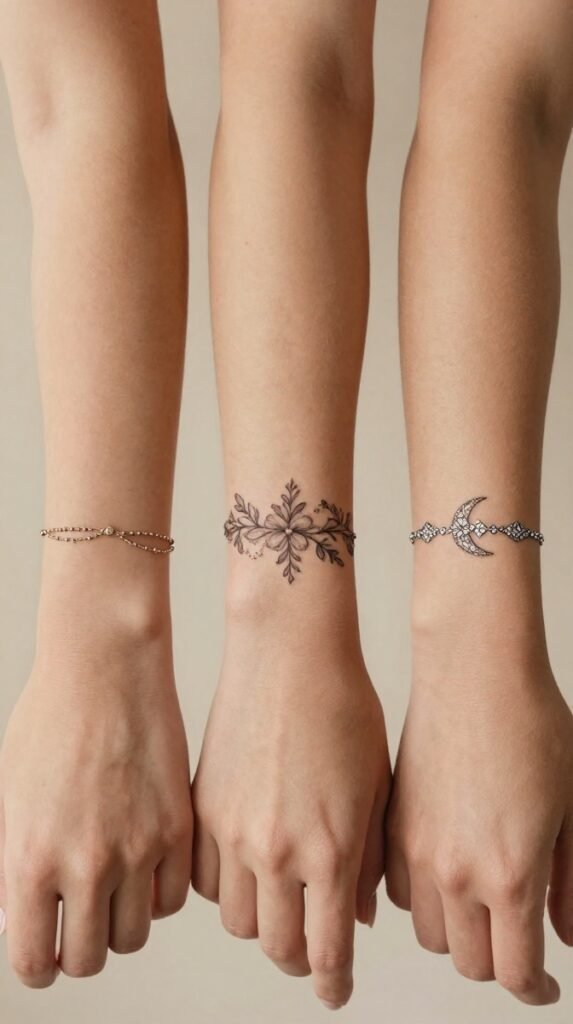 5. Ornamental Wrist Cuff Tattoo With Bracelet Details