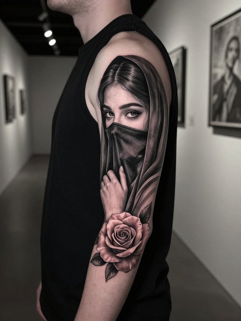 5. Inner Forearm Tattoos for Guys With a Veiled Portrait