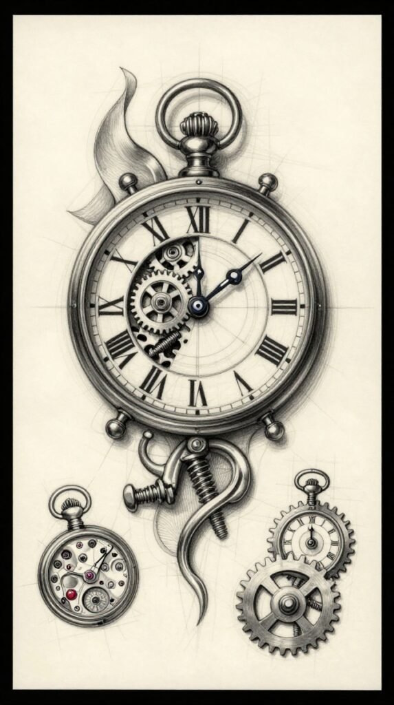 3. Mechanical Clock and Exposed Gears Forearm Stencil for Men