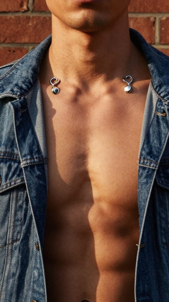 3. Double Dermal Piercing Men Choose to Frame the Sternum