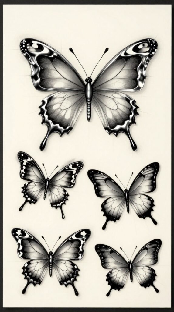 18. Y2K Chrome Butterfly Lower-Back Stencil for Women