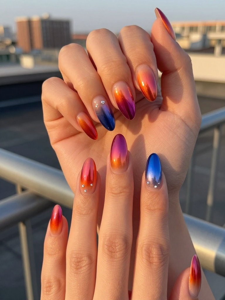 Sunset Chrome Lollapalooza Nails With Ombré Color