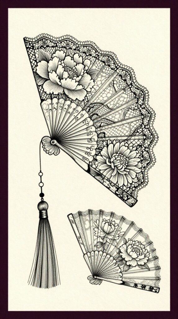 20. Lace Fan and Peony Hip Stencil for Women
