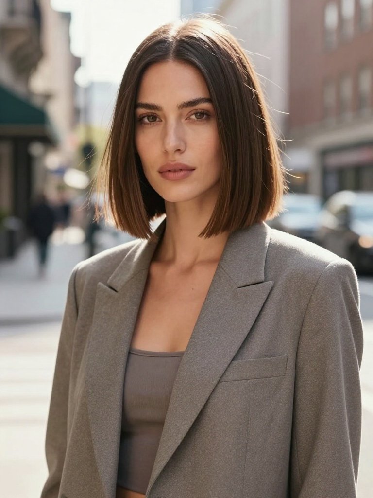 Asymmetrical Razor Cut Lob Hairstyle With Angled Front