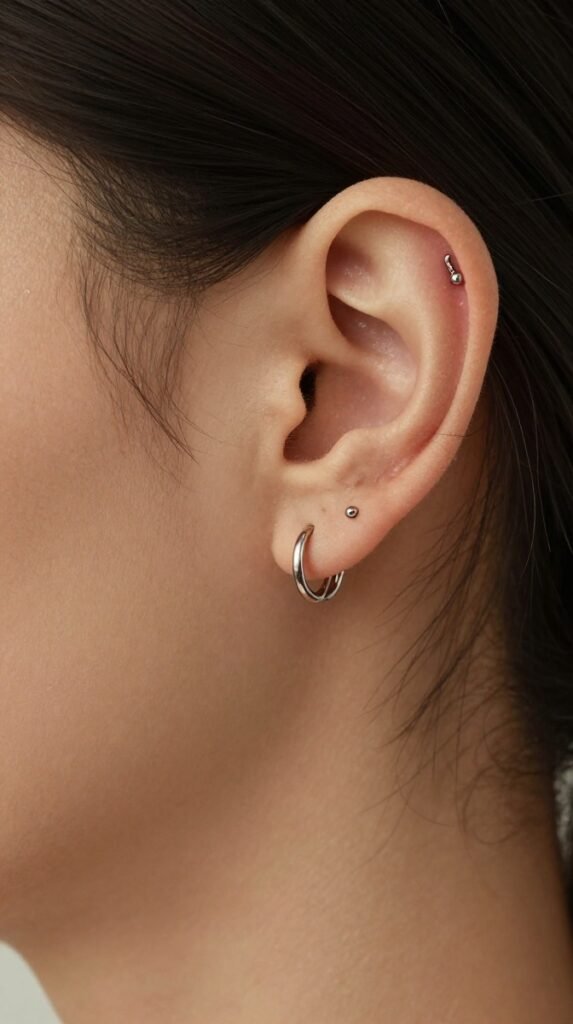 7. Forward Helix Ear Piercing With A Tiny Front Stud