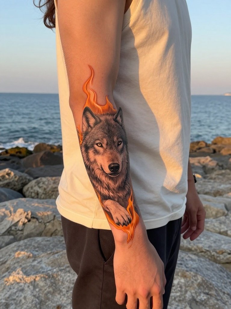 2. Outer Forearm Tattoos for Men With Orange Flames