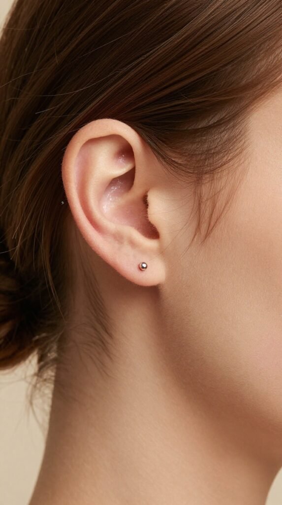 8. Triple Forward Helix Ear Piercing In A Dainty Vertical Line
