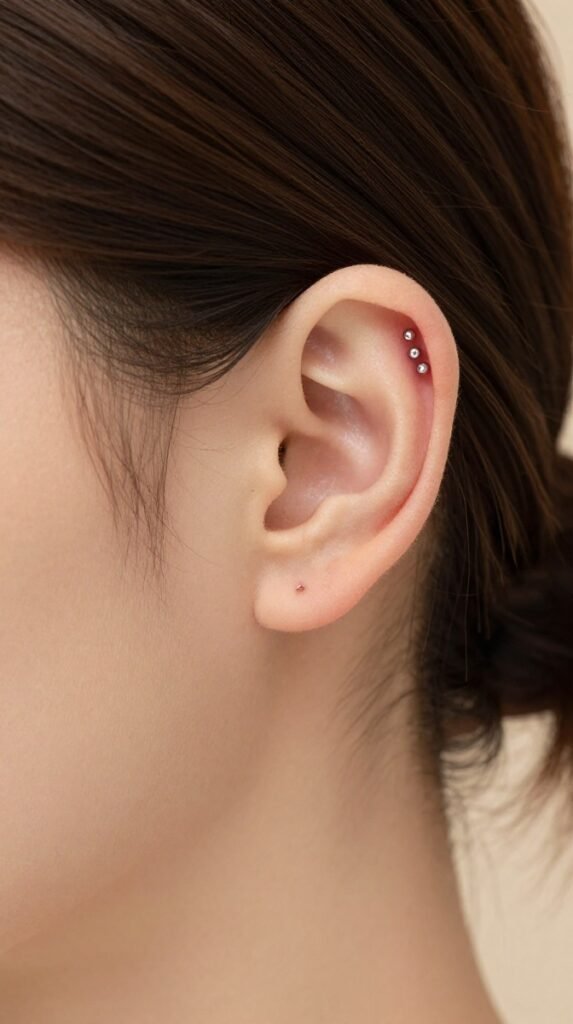 9. Flat Ear Piercing With A Celestial Stud