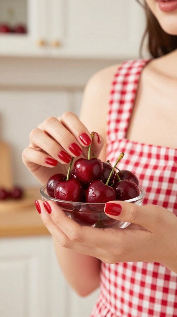 8. Cherry Red Jelly Nails With Translucent Syrup Layers